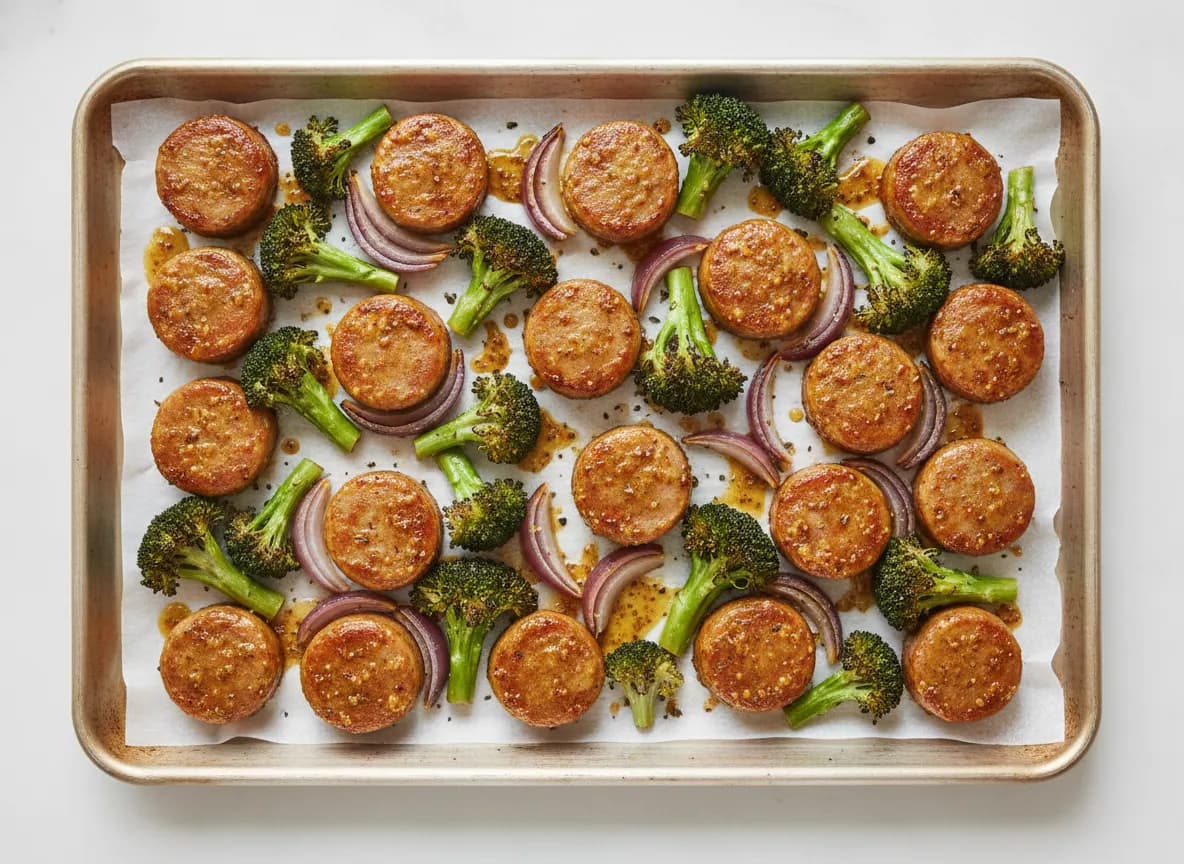 Sheet Pan Chicken Sausage and Broccoli with Mustard Glaze