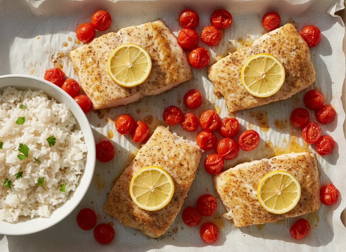 Sheet Pan Lemon Herb Roasted Cod and Cherry Tomatoes