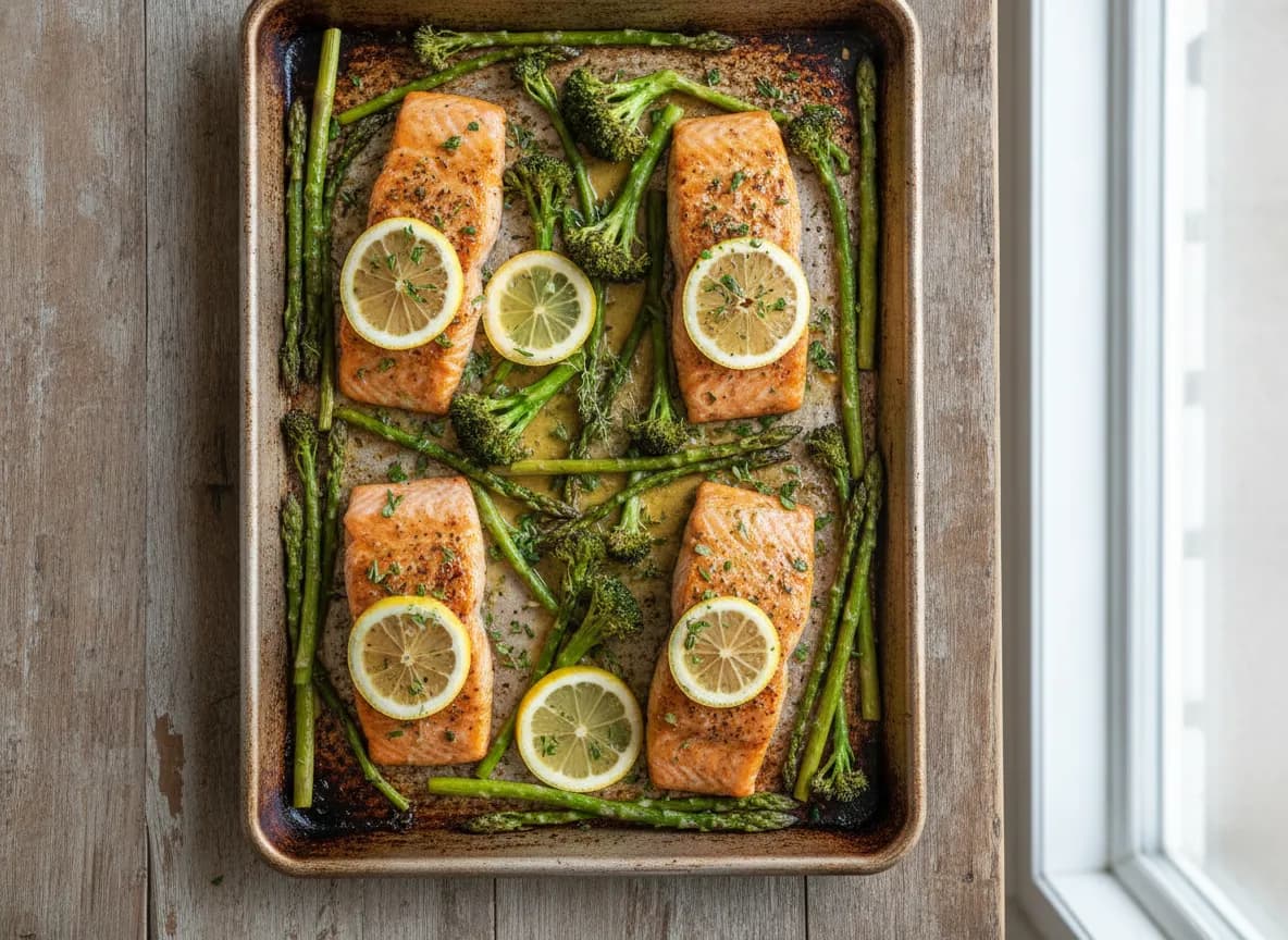 Sheet Pan Salmon with Roasted Broccoli and Lemon-Garlic Asparagus