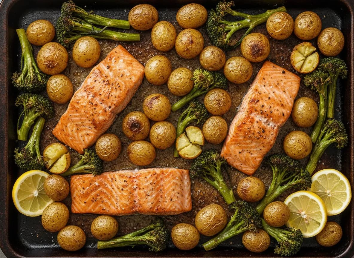 Sheet Pan Salmon with Roasted Broccoli and Potatoes