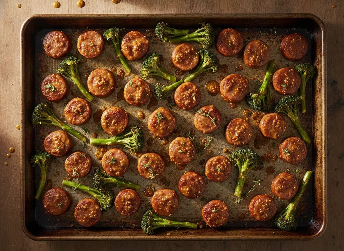 Sheet Pan Sausage and Broccoli with Dijon Glaze