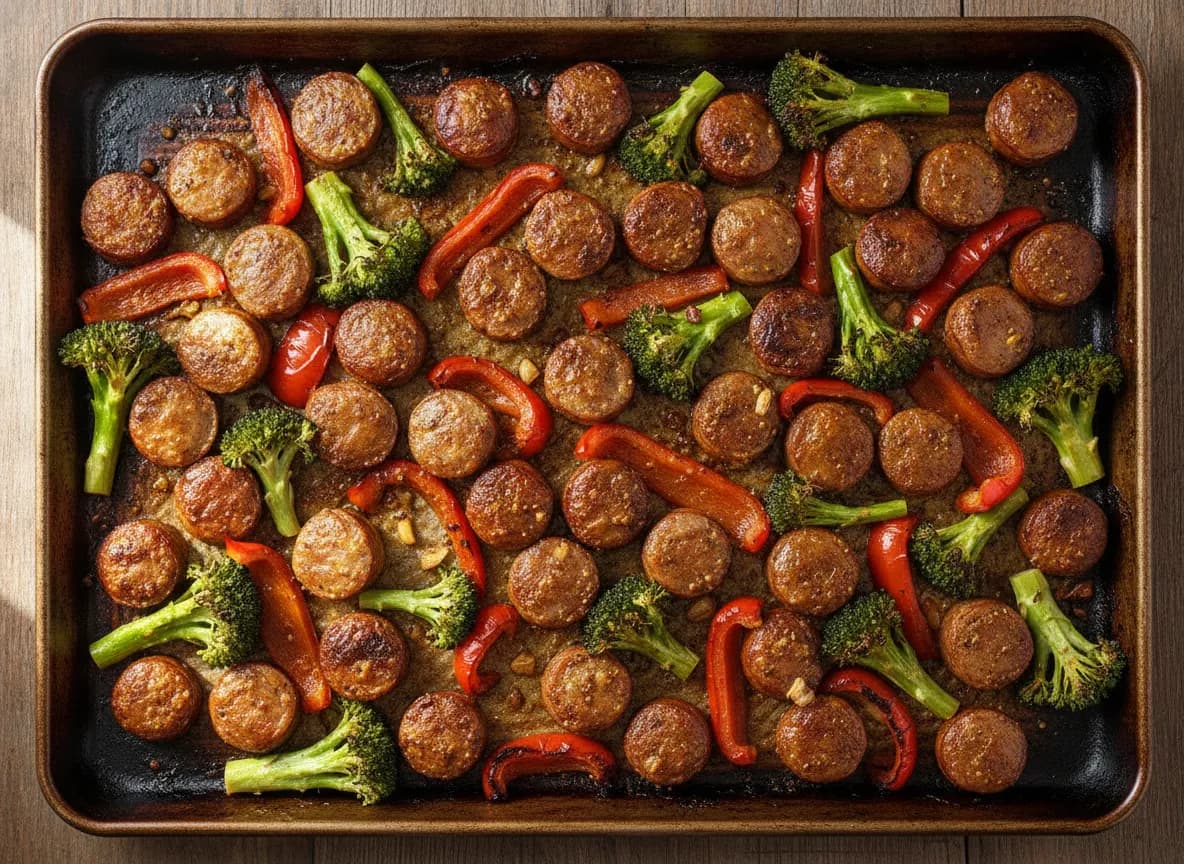 Sheet Pan Sausage and Broccoli with Mustard Glaze