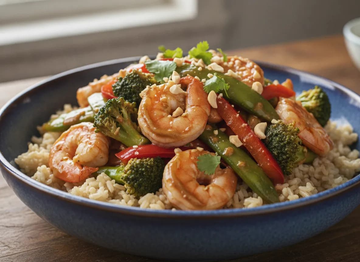 Shrimp and Veggie Stir-Fry with Peanut Sauce