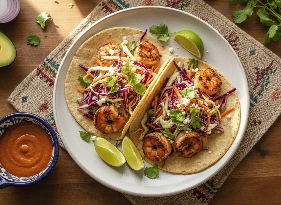 Shrimp Tacos with Cilantro Lime Slaw