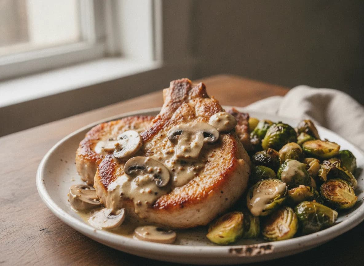 Skillet Pork Chops with Creamy Mustard-Mushroom Sauce