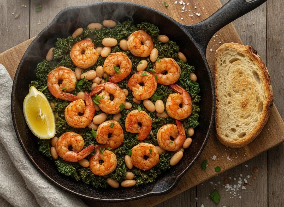 Smoky Paprika Shrimp with White Beans and Kale