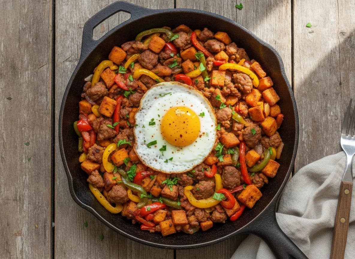 Spicy Air Fryer Sausage and Sweet Potato Hash