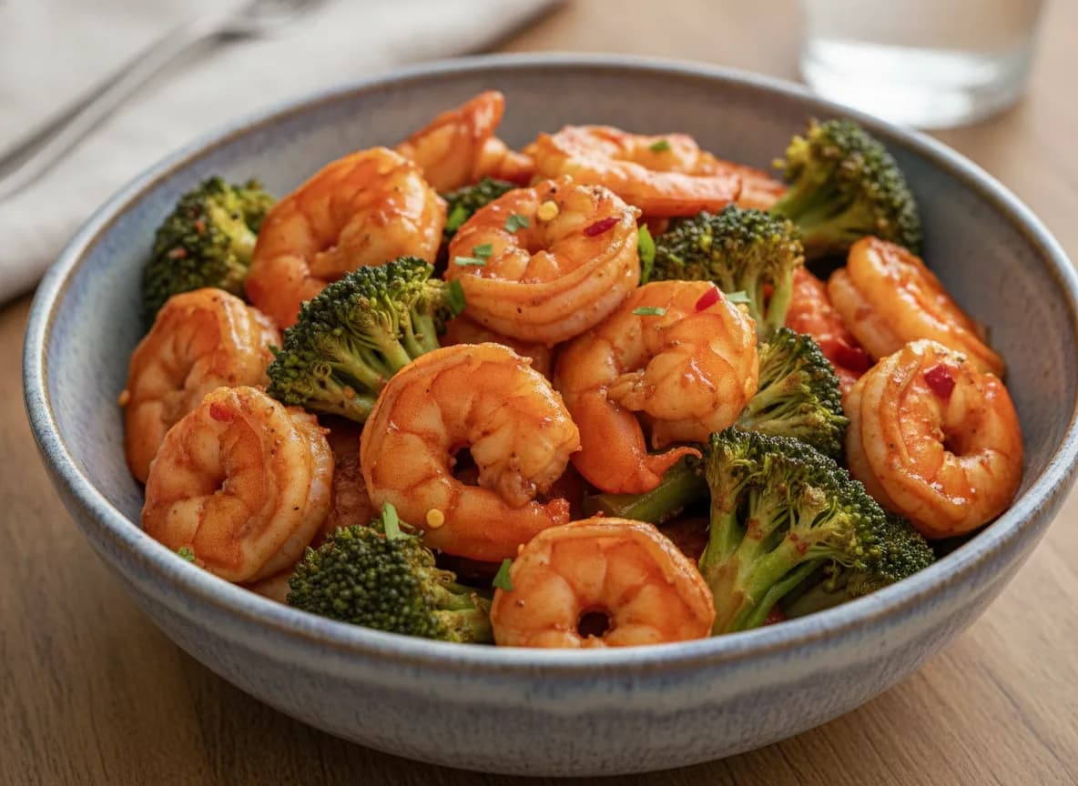 Spicy Air Fryer Shrimp and Broccoli Florets