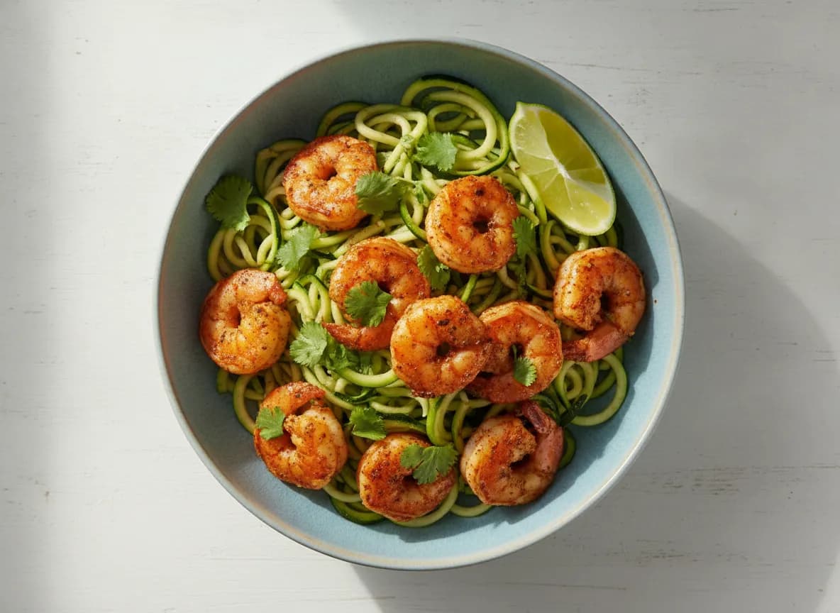 Spicy Air Fryer Shrimp with Zucchini Noodles