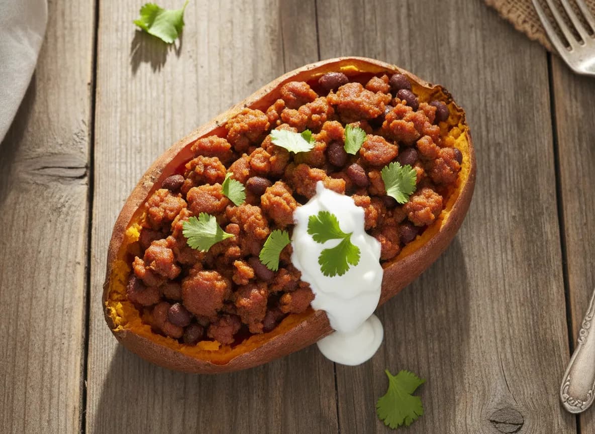 Spicy Black Bean & Chorizo Stuffed Sweet Potatoes