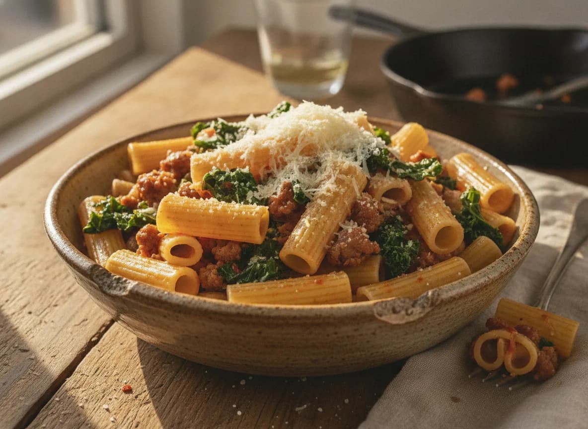 Spicy Sausage and Kale Rigatoni