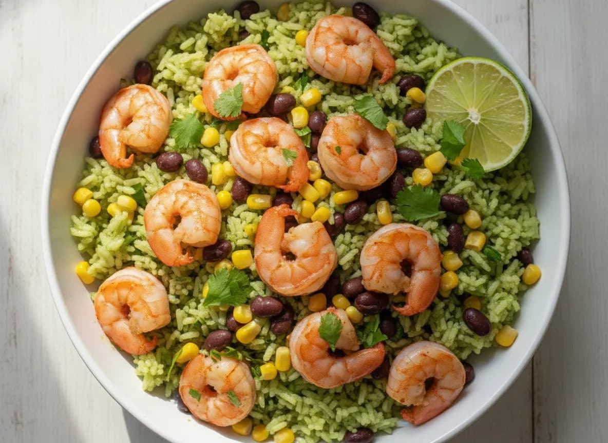 Spicy Shrimp and Black Bean Skillet with Cilantro-Lime Rice