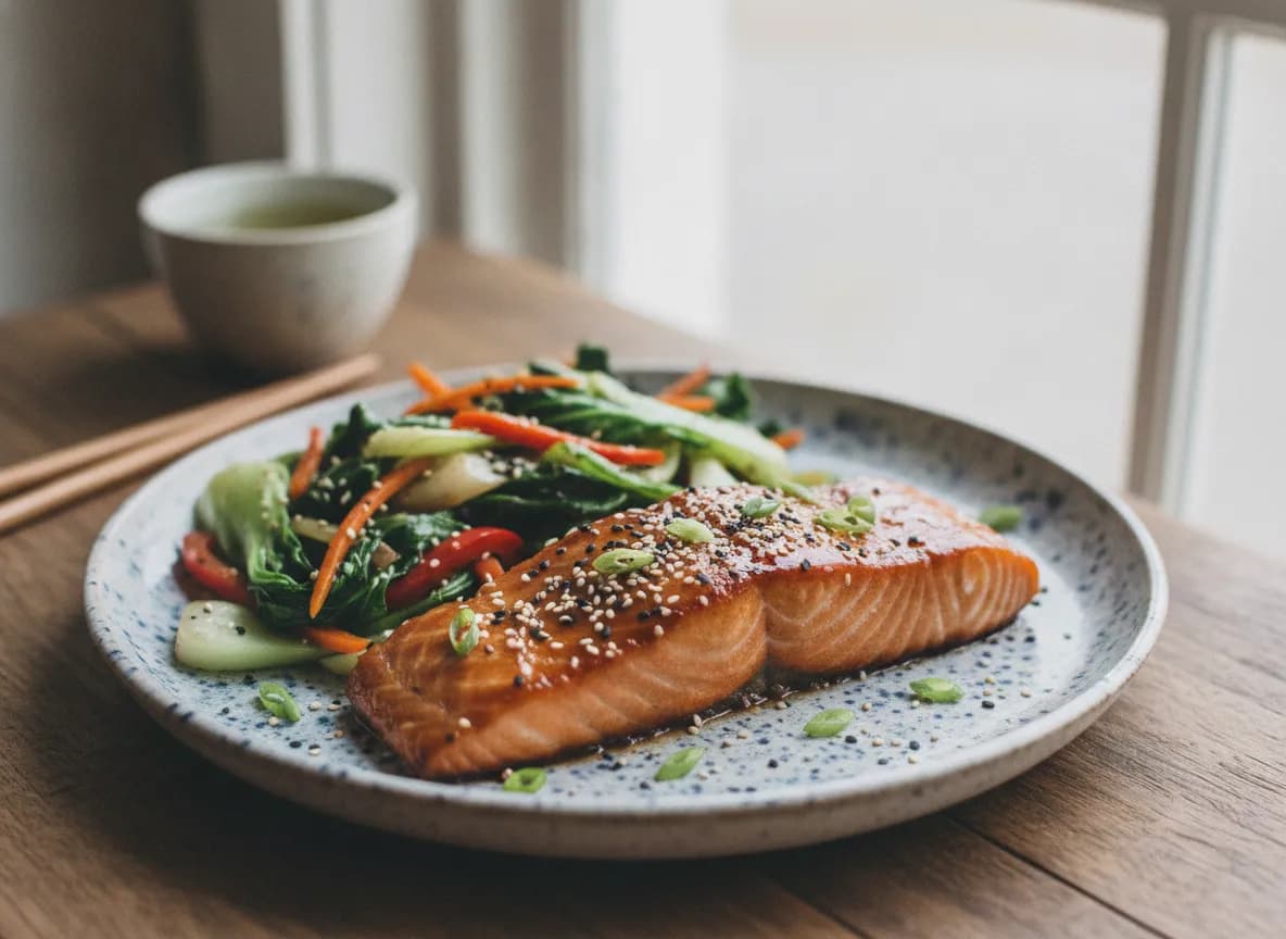 Teriyaki Salmon with Stir-Fried Greens