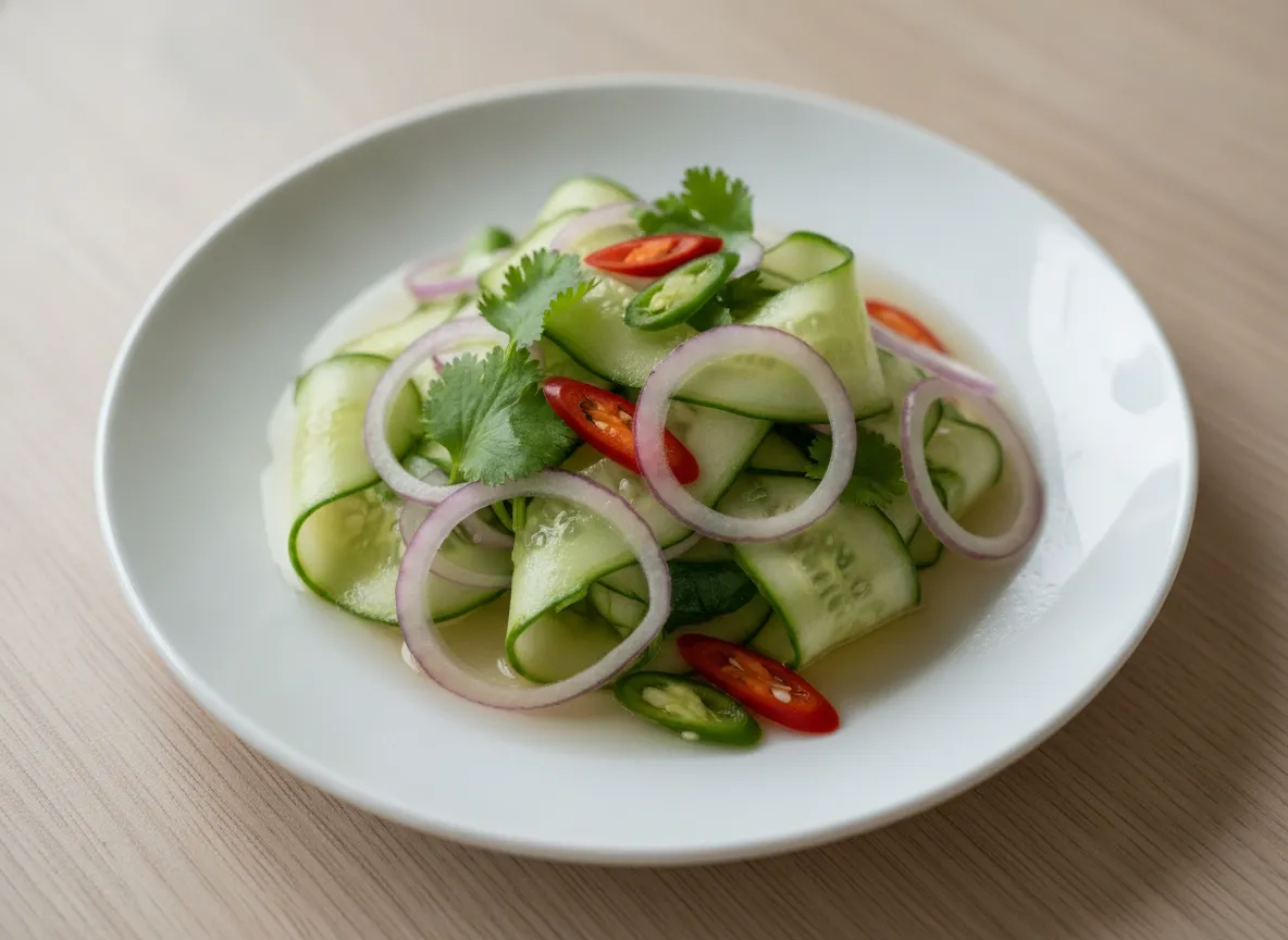 Thai Cucumber Salad (Ajad) — Quick pickled cucumber and shallot salad with chilies and vinegar. The refreshing side that pai…