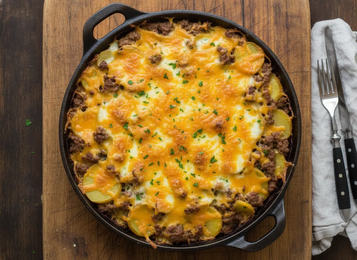 Air Fryer Cheesy Beef & Potato Bake